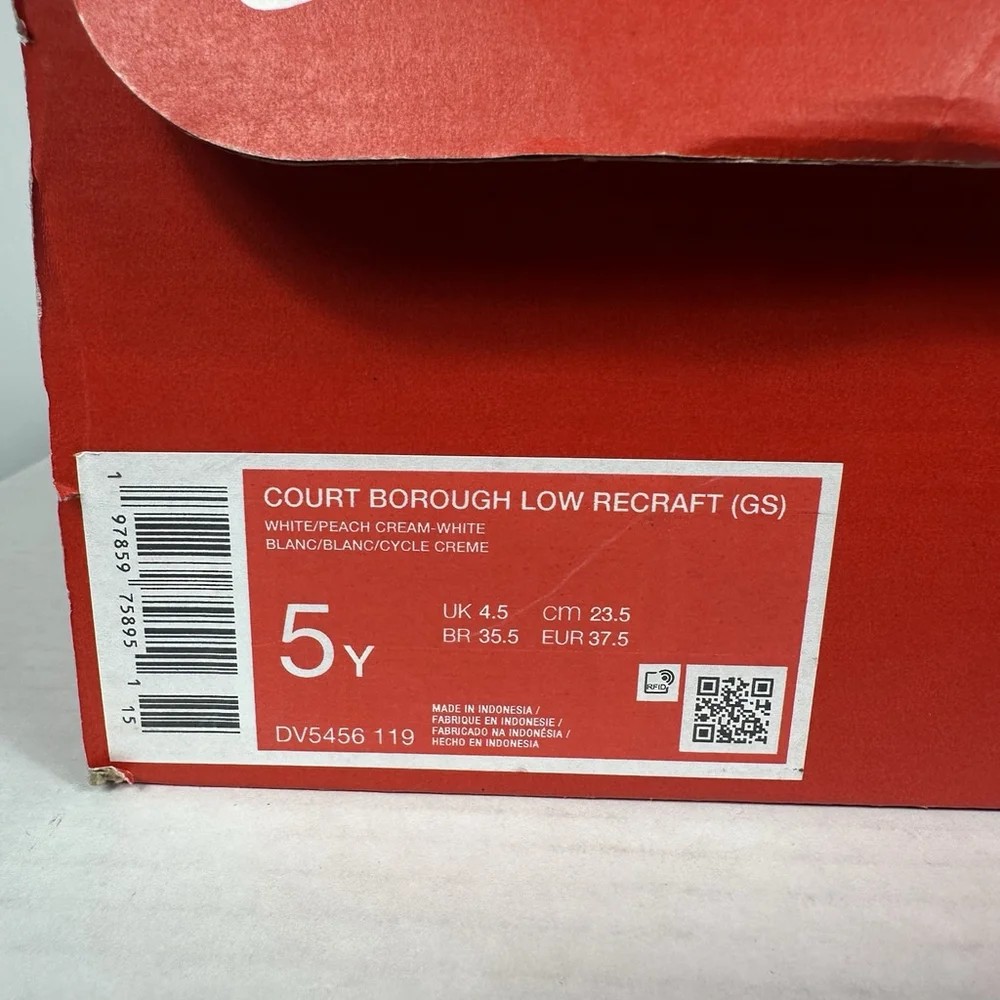 Nike Court Borough Low Recraft Gs White Peach Cream DV5456-119 Size 5Y